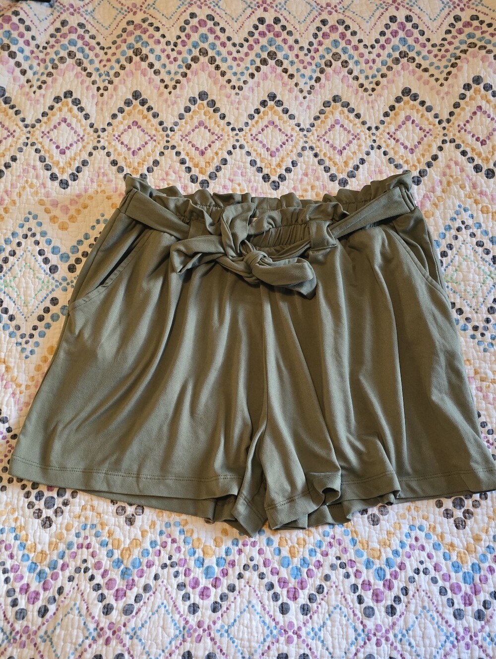 Jolie & Joy Olive Green High Waist Paper Bag Pull On Shorts